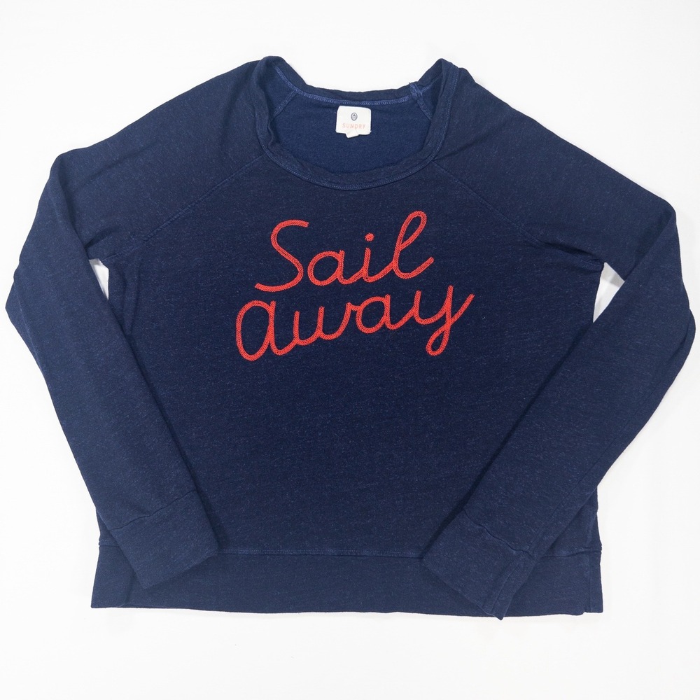 Sundry Embroidered Long Sleeve Pullover Navy Blue Sz 0 Nautical Coastal Boat